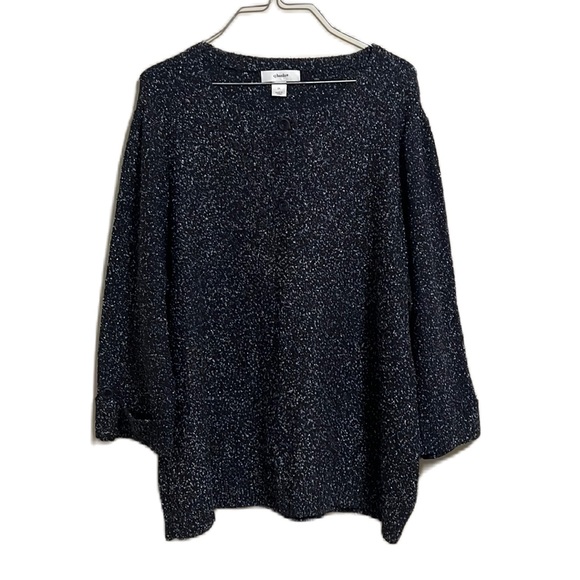 CJ Banks Sweaters - CJ BANKS, Kimono Roll-Up Sleeves, Small Scoop Neckline Sweater, Black/White, 2X